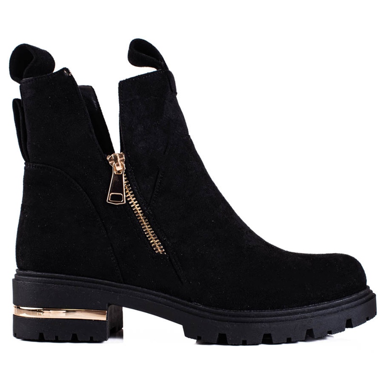 Botas bajas de mujer Shelovet con cremallera dorada, negro