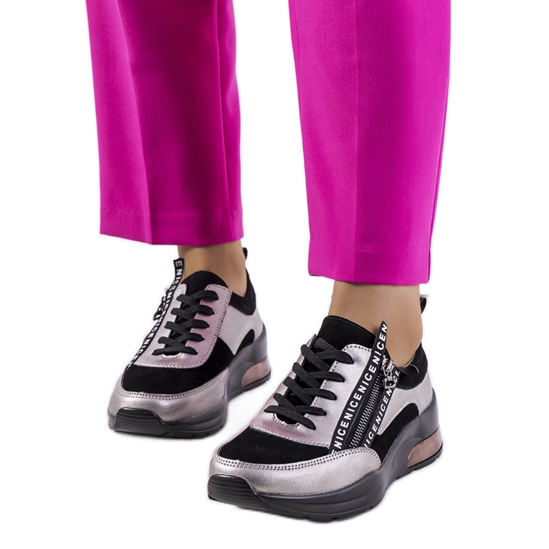 Deportivas Belita de piel negra negro gris