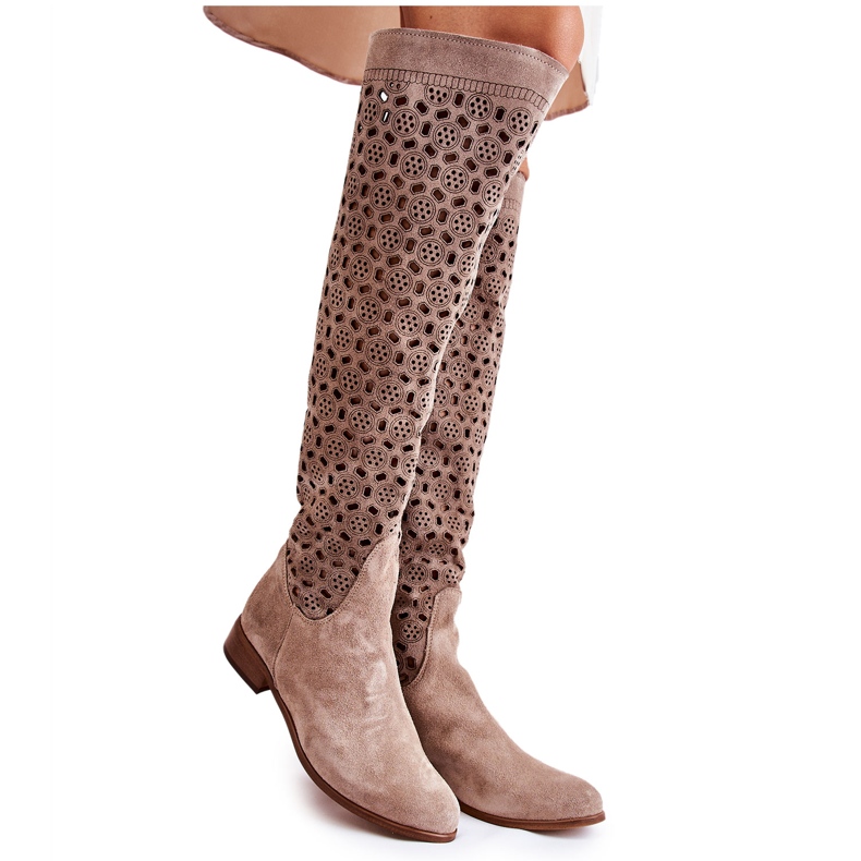 PA2 Botas De Ante Con Estampado Calado Punta Beige Oscuro