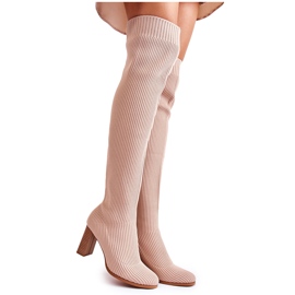 Botas Clásicas Rayas Con Tacón Beige Laossi