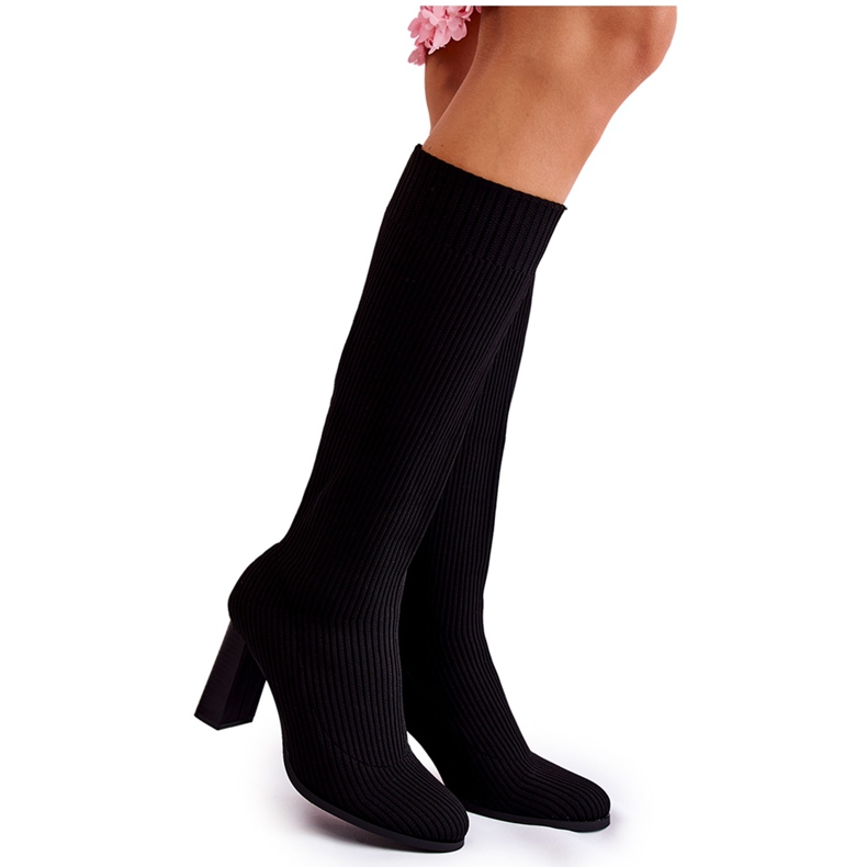PS1 Botas de tacón Carros negras acanaladas de moda negro