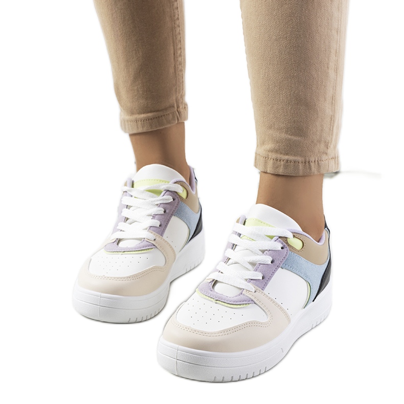 Deportivas blancas y moradas de mujer Lins beige blanco violeta Deportivas blancas y moradas de mujer Lins beige blanco violeta
