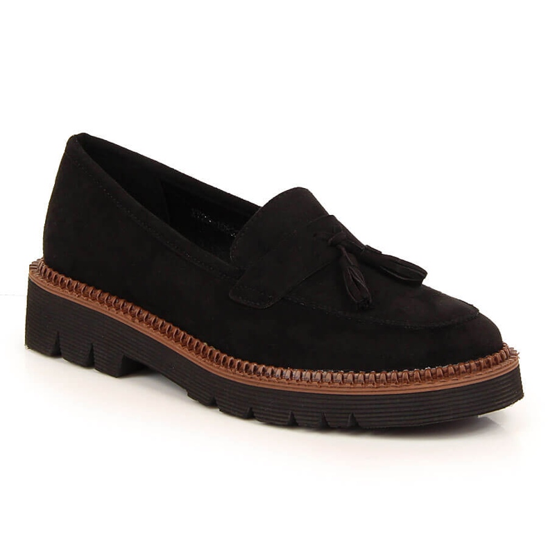 Mocasines mujer ante negro con flecos Vinceza