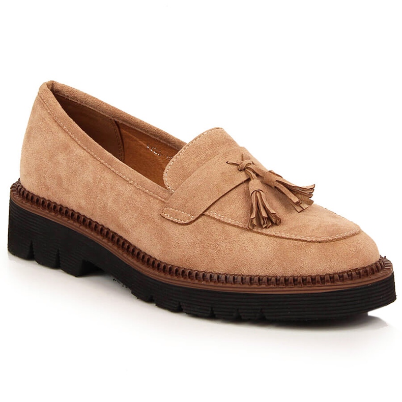 Mocasines mujer ante con flecos Vinceza beige