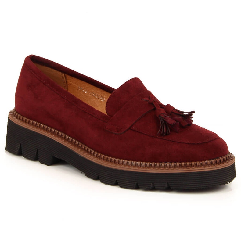 Mocasines de mujer en ante con flecos Vinceza burdeos rojo Mocasines de mujer en ante con flecos Vinceza burdeos rojo