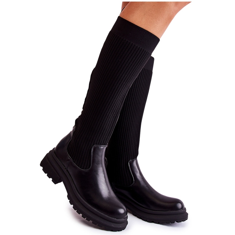 PS1 Botas Mujer Canalé Tacón Plano Negro Allys PS1 Botas Mujer Canalé Tacón Plano Negro Allys