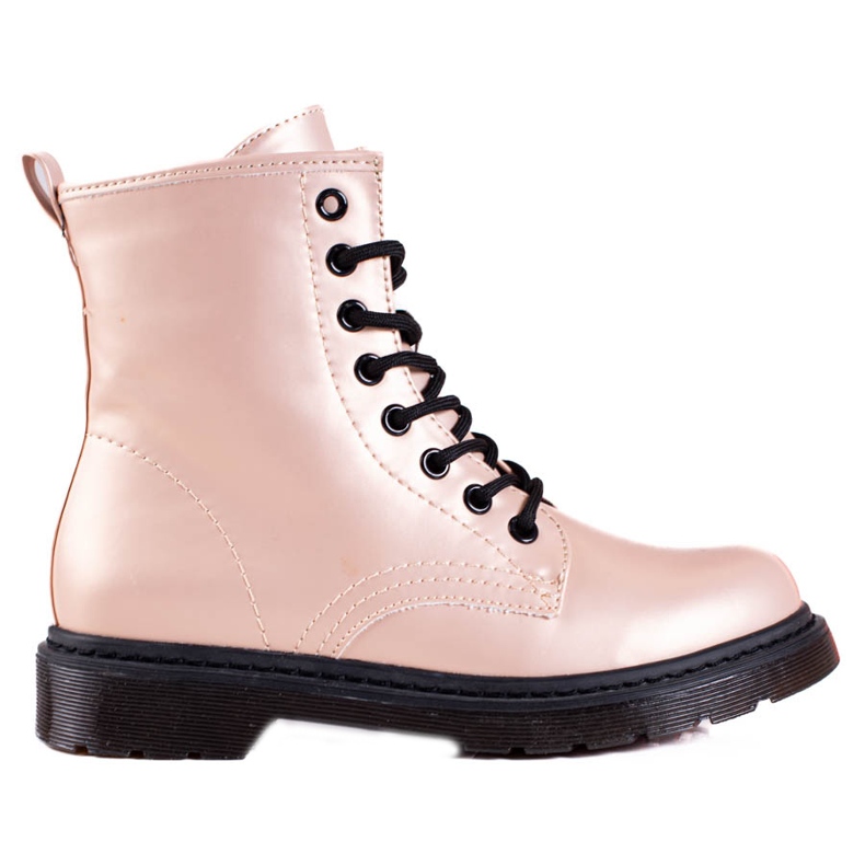 Botines de mujer Shelovet beige con cordones y brillo metalizado
