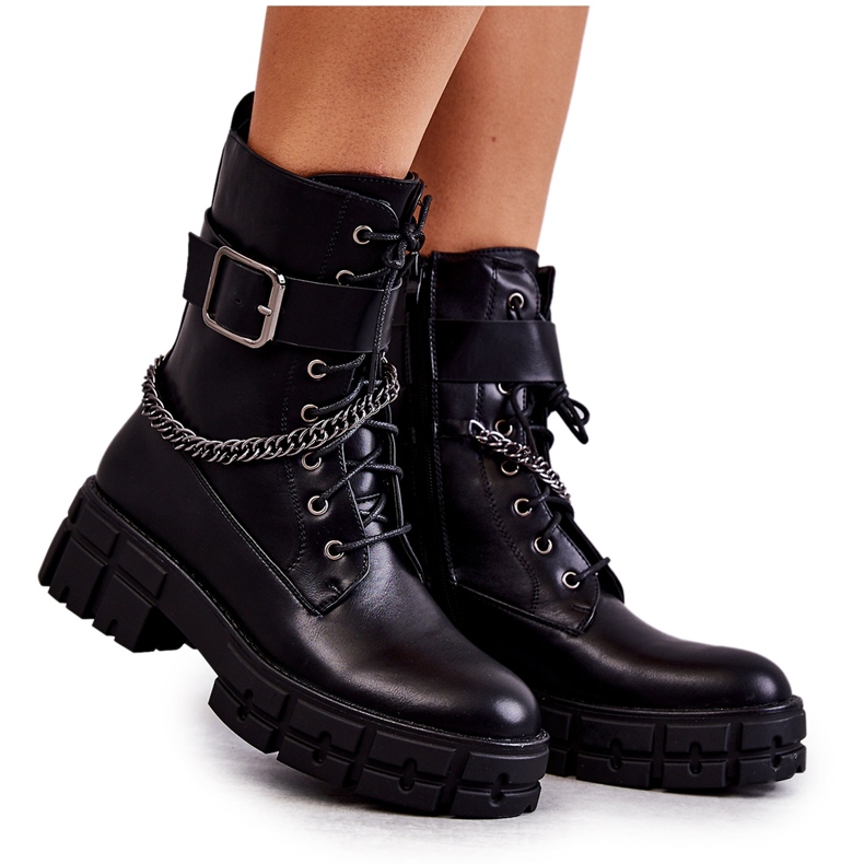PG1 Botas Workers De Moda Con Cadena Negro Solesso PG1 Botas Workers De Moda Con Cadena Negro Solesso