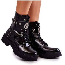 PG1 Botas Mujer Lacadas Con Tachuelas Negro Leticia