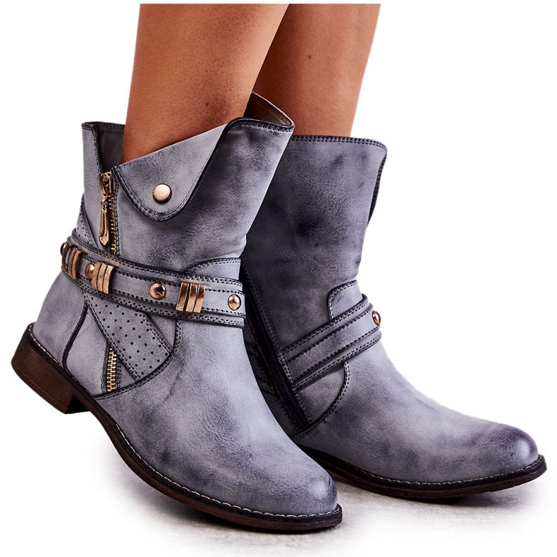 PG1 Botas Altas De Mujer Con Adornos Alisa Azul