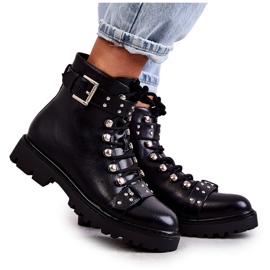 PG1 Botas de ecopiel Sabine negro con cinturón decorativo
