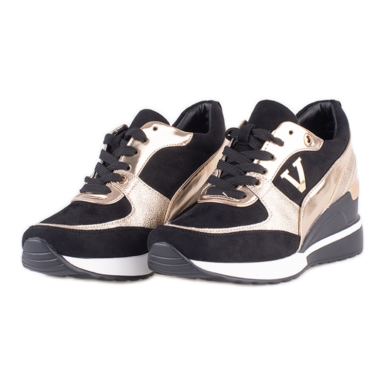 Vinceza Deportivas de mujer Potocki negras y doradas con tacón de cuña negro dorado