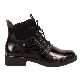 Botines Vinceza mujer piel serpiente charol negro