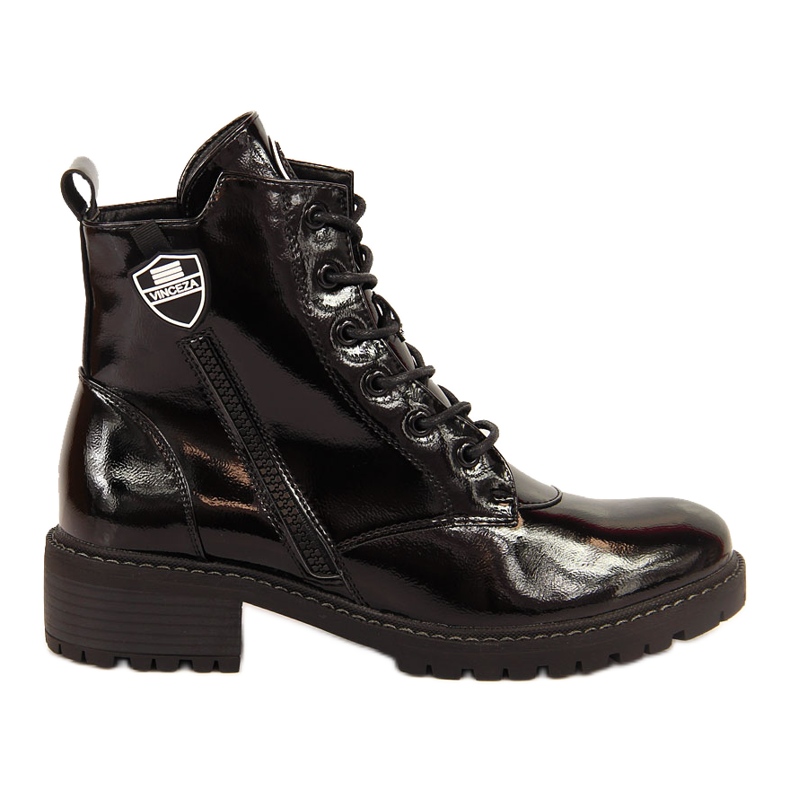 Botas de mujer, botas Vinceza insuladas lacadas en negro