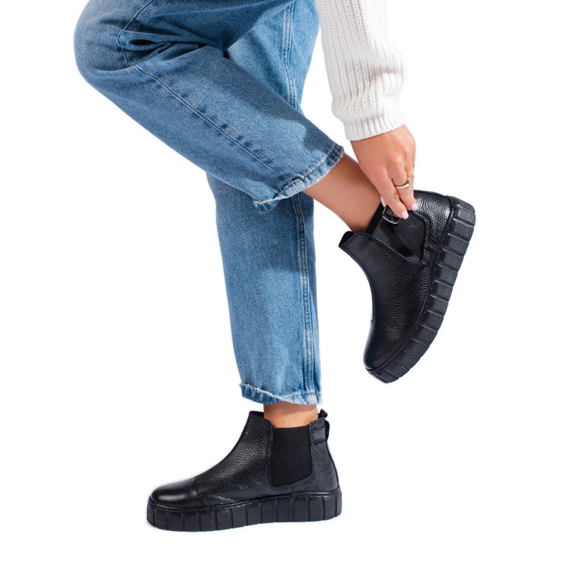 T.Sokolski Botines Chelsea negros de mujer con plataforma Sokolski, fabricados en piel natural