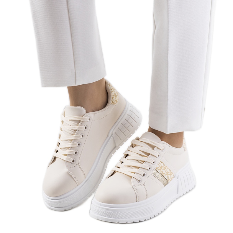 PA1 Zapatillas beige en la plataforma Kamil dorado