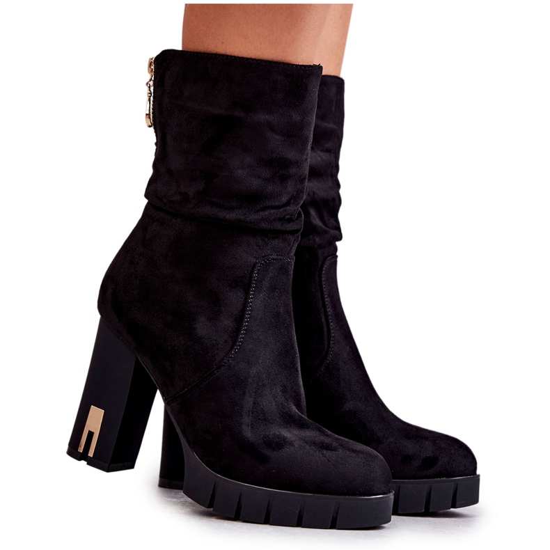 PG1 Botas Altas De Ante Con Tacón Negro Volter