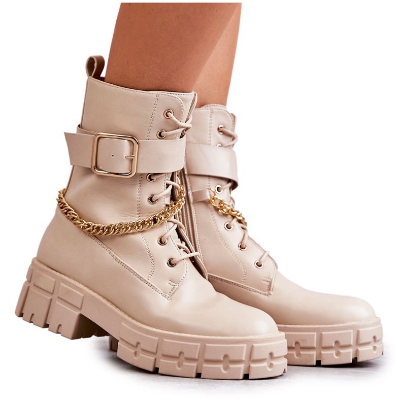 PG1 Botas Workers De Moda Con Cadena Beige Solesso