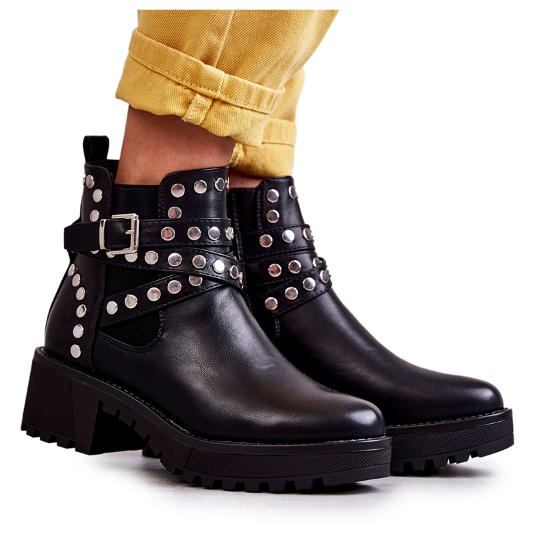 PG1 Botas Mujer Piel Con Tachuelas Decorativas Negro Sanchez