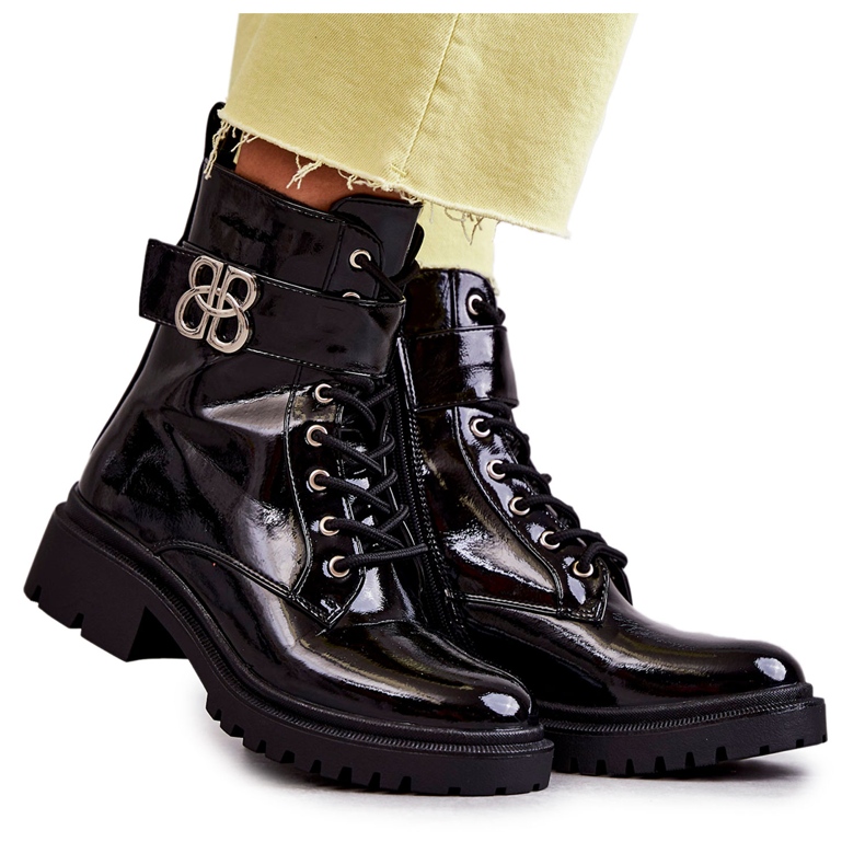 PG1 Botas Cálidas De Mujer Lacadas Con Adorno Hayes Negro