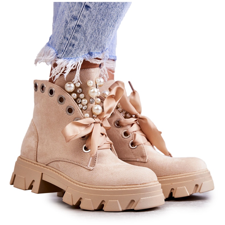 PS1 Botas Cálidas De Ante Con Perlas Beige Roco PS1 Botas Cálidas De Ante Con Perlas Beige Roco