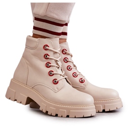 PG1 Botas De Piel Workers En Beige Messa Cremallera
