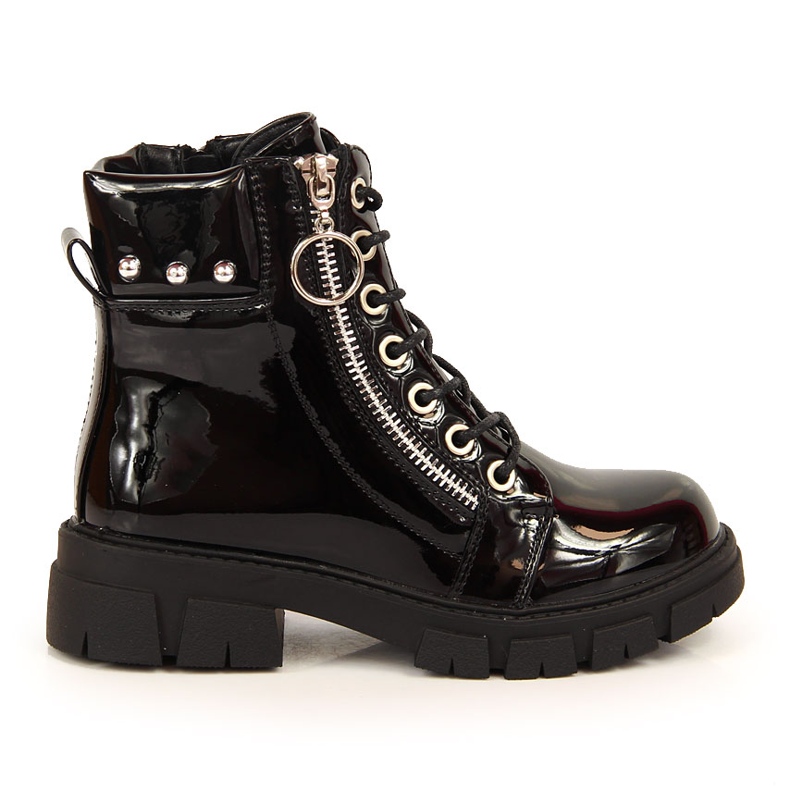 Black Vinceza botas aislantes lacadas en negro para niña