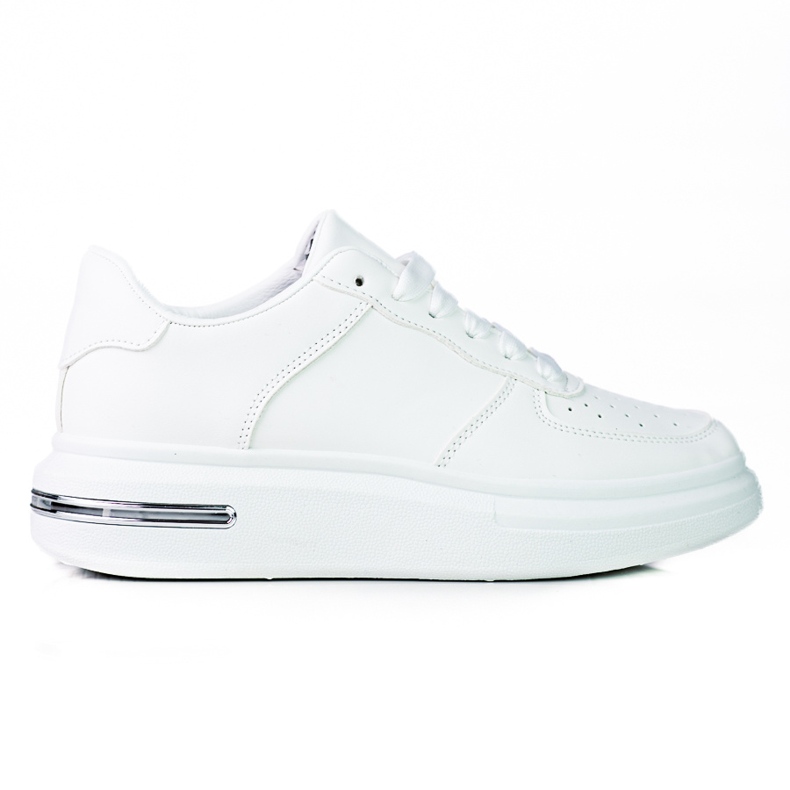 Deportivas Shelovet blancas con cordones fabricadas en piel ecológica blanca. blanco