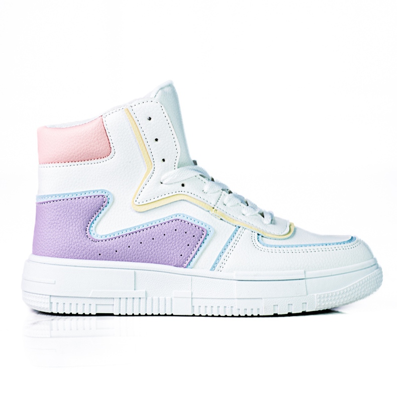Deportivas de mujer High Shelovet fabricadas en piel ecológica de color blanco y morado. púrpura multicolor