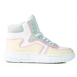 Deportivas de mujer High Shelovet fabricadas en piel ecológica blanca, amarilla y verde blanco multicolor