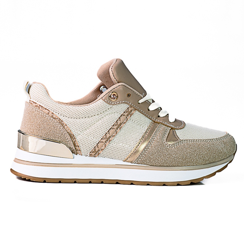 Sneakers beige de mujer con inserciones Shelovet doradas dorado