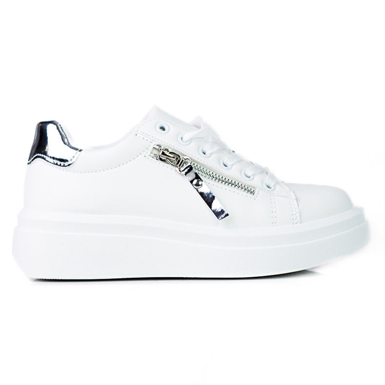 Zapatillas blancas de mujer en la plataforma Shelovet con cremallera decorativa. blanco
