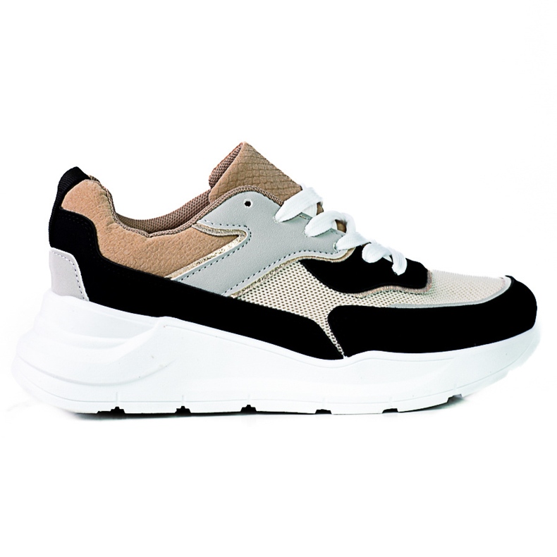 Cómodas zapatillas Shelovet para mujer en una gruesa plataforma negra y beige. negro