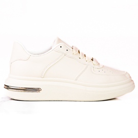Deportivas Shelovet blancas con cordones de piel ecológica, beige