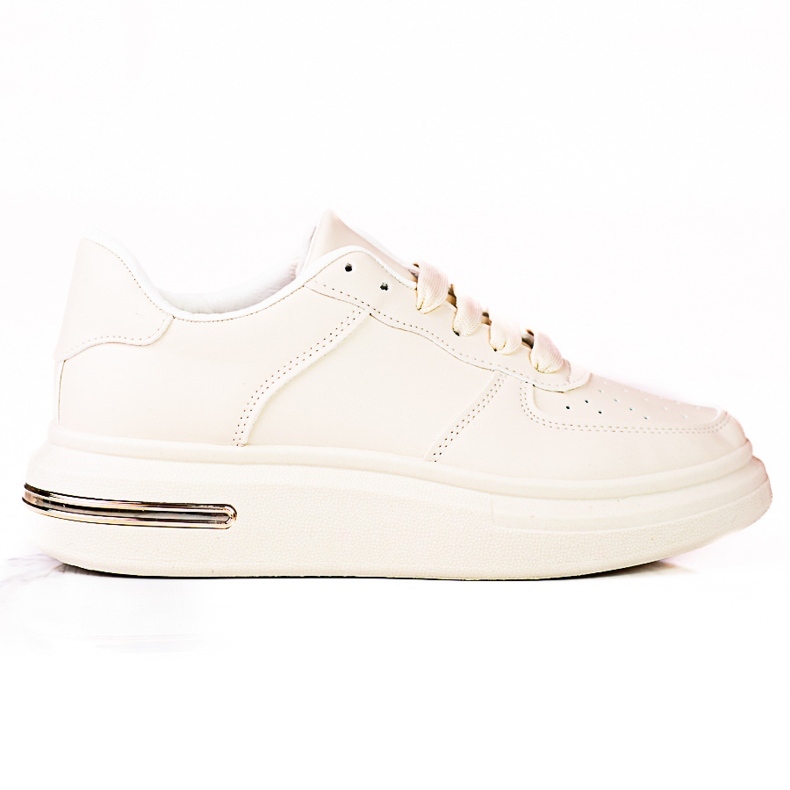 Deportivas Shelovet blancas con cordones de piel ecológica, beige