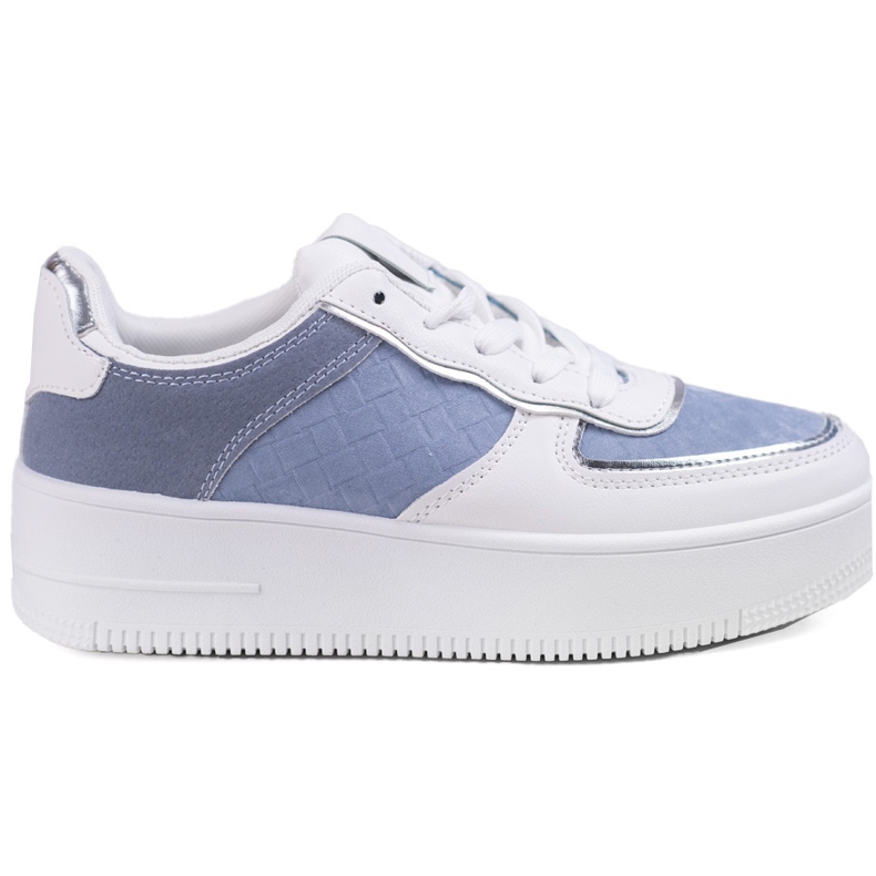 Zapatillas blancas y azules con cordones para mujer en una plataforma Shelovet alta blanco