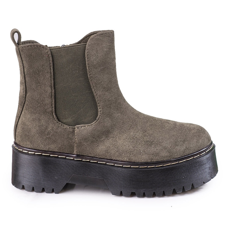 Botines Chelsea de mujer en color verde con plataforma Shelovet fabricados en ante ecológico