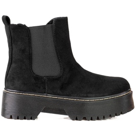 Botines Chelsea de mujer negros con plataforma Shelovet fabricados en ante ecológico