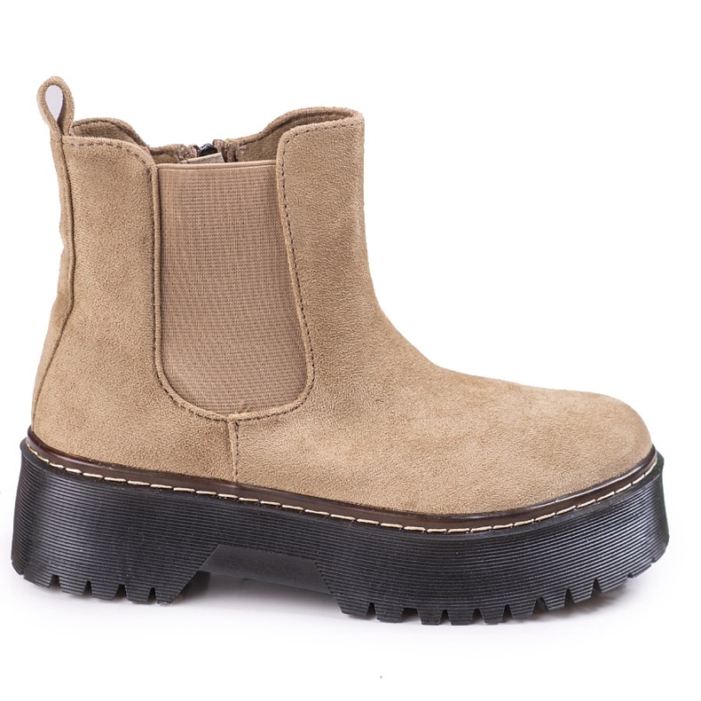 Botines Chelsea de mujer marrones con plataforma Shelovet fabricados en ante ecológico marrón