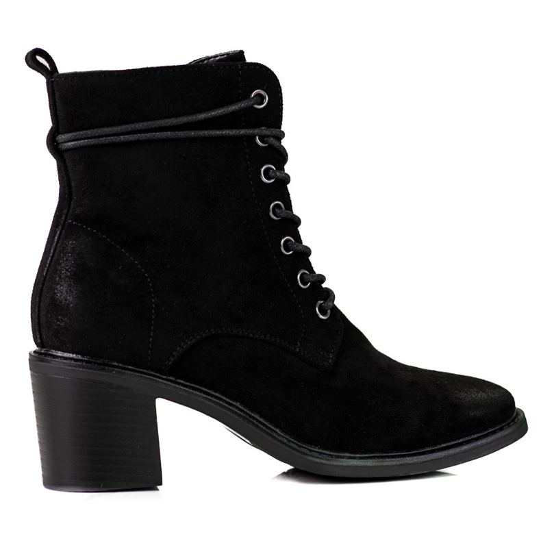 Botas de mujer con cordones Shelovet negras fabricadas en ante ecológico negro