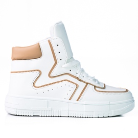 Deportivas de mujer High Shelovet fabricadas en piel ecológica de color blanco y beige.