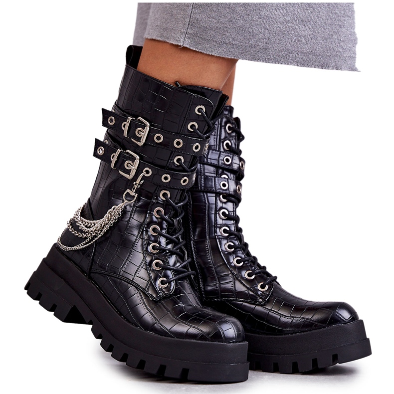 PG1 Botas Laborales Altas Con Cadena Serpiente Negro Montero PG1 Botas Laborales Altas Con Cadena Serpiente Negro Montero