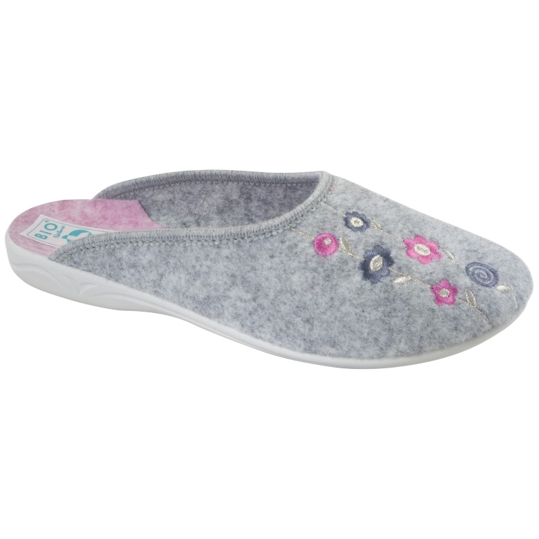 Pantuflas de Fieltro Gris Adanex 27885 Sara con Flores rosado