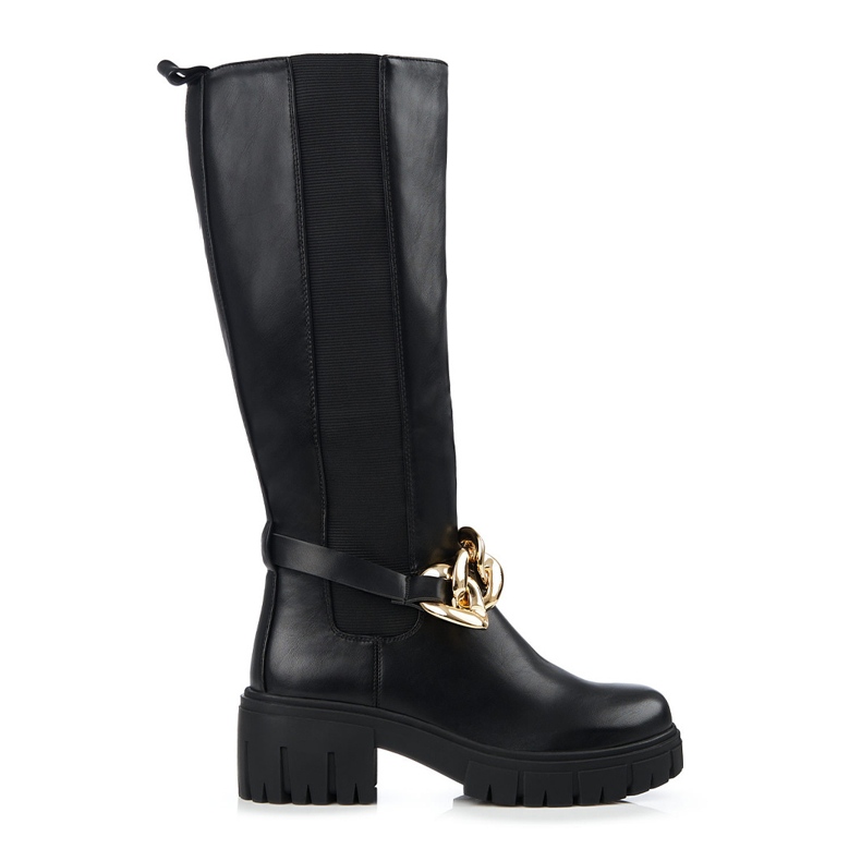 Botas de mujer negras con suela gruesa fabricadas en piel ecológica. negro