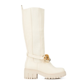 Botas beige de mujer con suela gruesa Shelovet fabricadas en piel ecológica