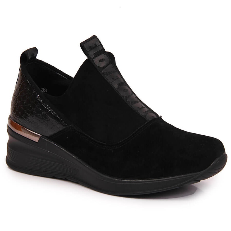 Zapatos de mujer en piel con tacón de cuña, negro Filippo