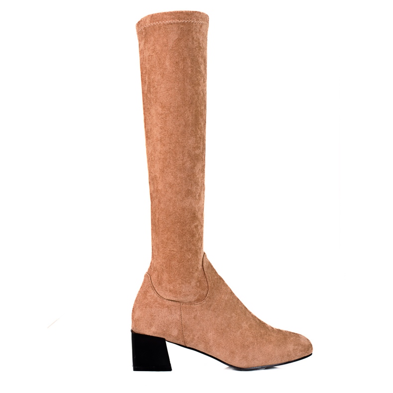 T.Sokolski Botas de gamuza para mujer en un poste ancho de Sokolski, beige.
