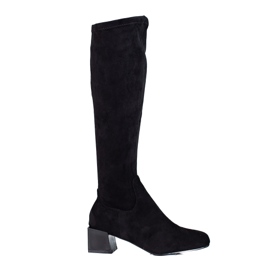 T.Sokolski Botas de mujer de gamuza negra en un poste ancho de Sokolski negro