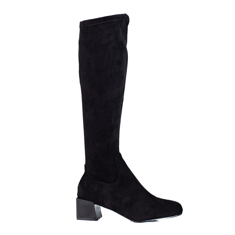 T.Sokolski Botas de mujer de gamuza negra en un poste ancho de Sokolski negro