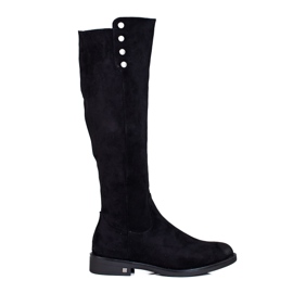 W. Potocki Botas de mujer de ante con tacón plano de Potocki negro